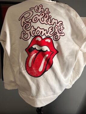 The Rolling Stones Women’s 2X White Sweatshirt with Red Tongue Graphic- Official